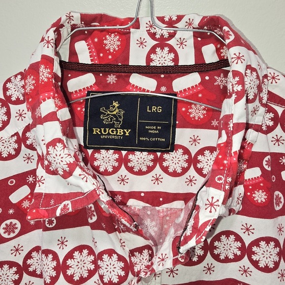 Rugby University Christmas Button-Up Shirt Men's Large – Red & White Holiday... - Picture 3 of 9
